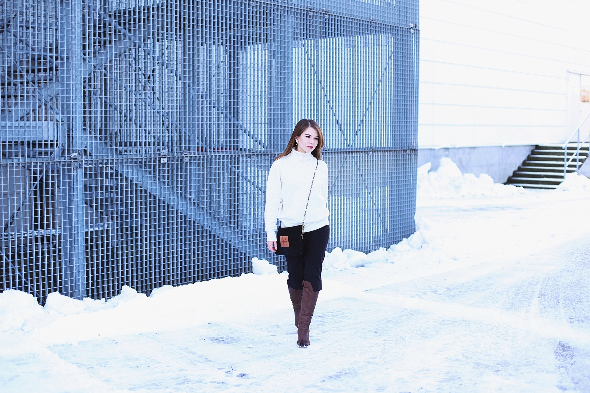 Zimowy zestaw z wełnianym swetrem