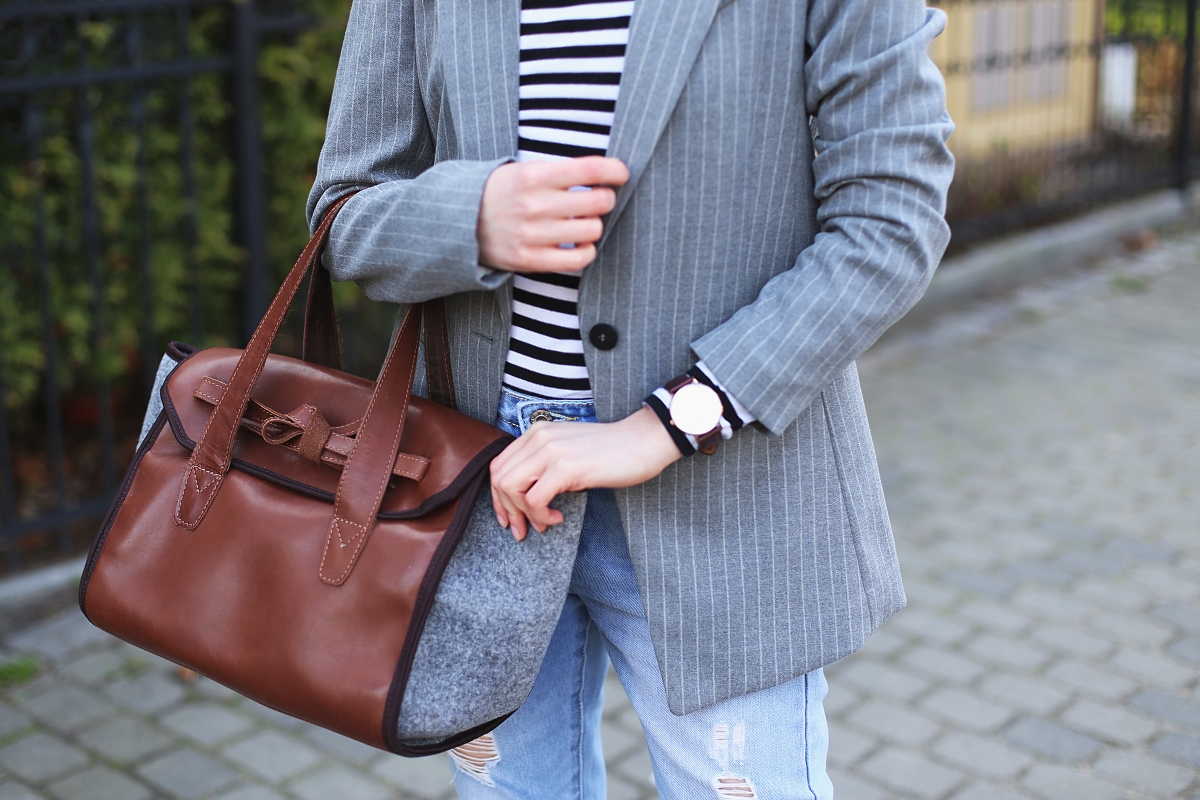 Torebka ręcznie robiona ze skóry i filcu