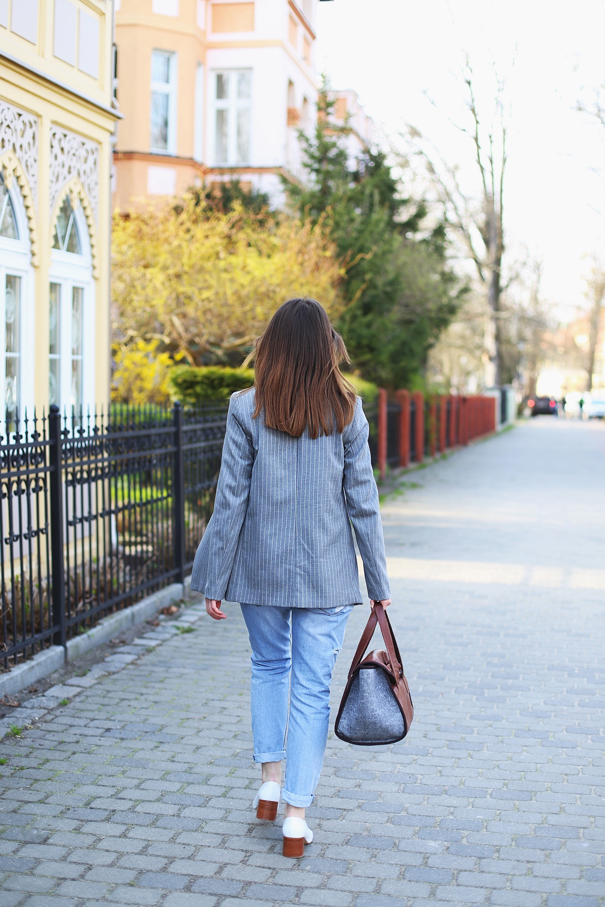 Męska marynarka oversize w paski i spodnie boyfriend