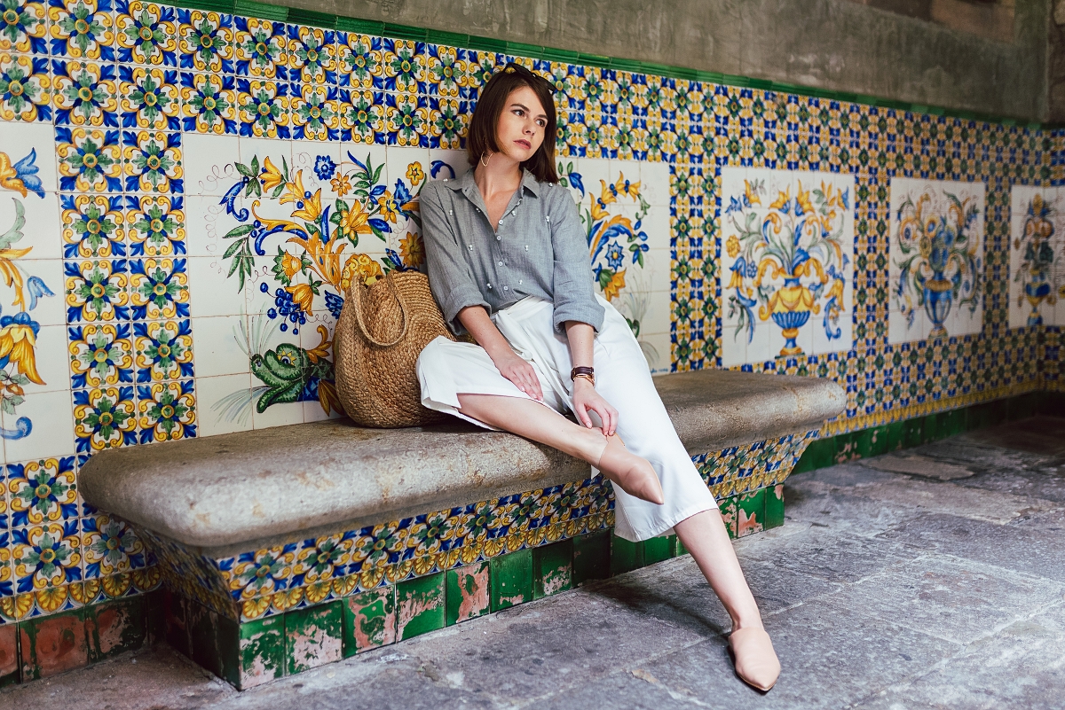 koszula z perełkami mules culotty Barcelona