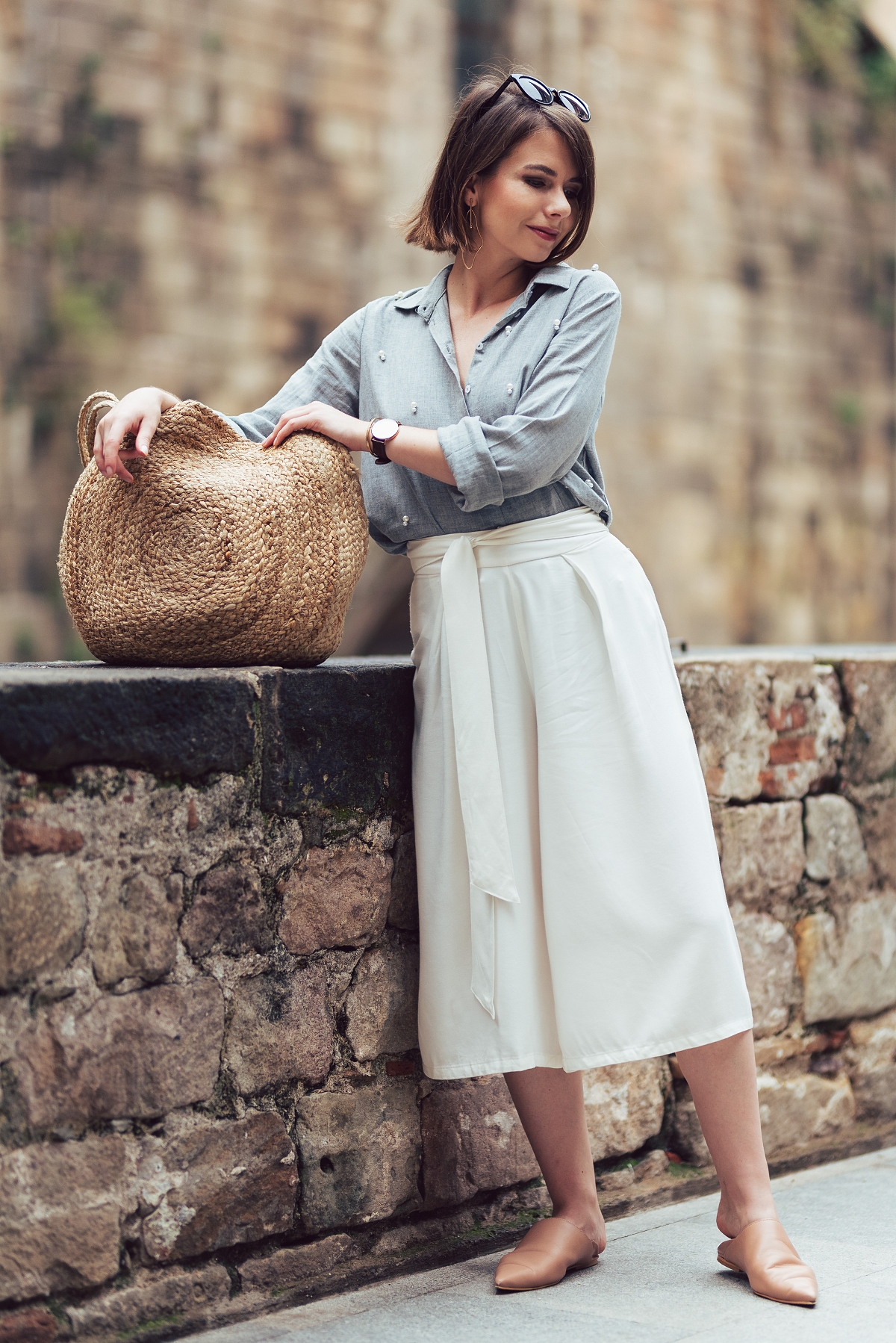 koszula z perełkami mules culotty Barcelona