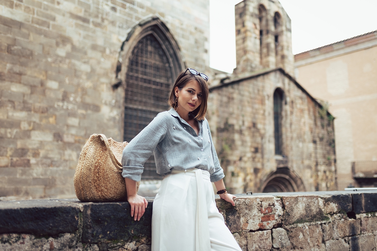 koszula z perełkami mules culotty Barcelona