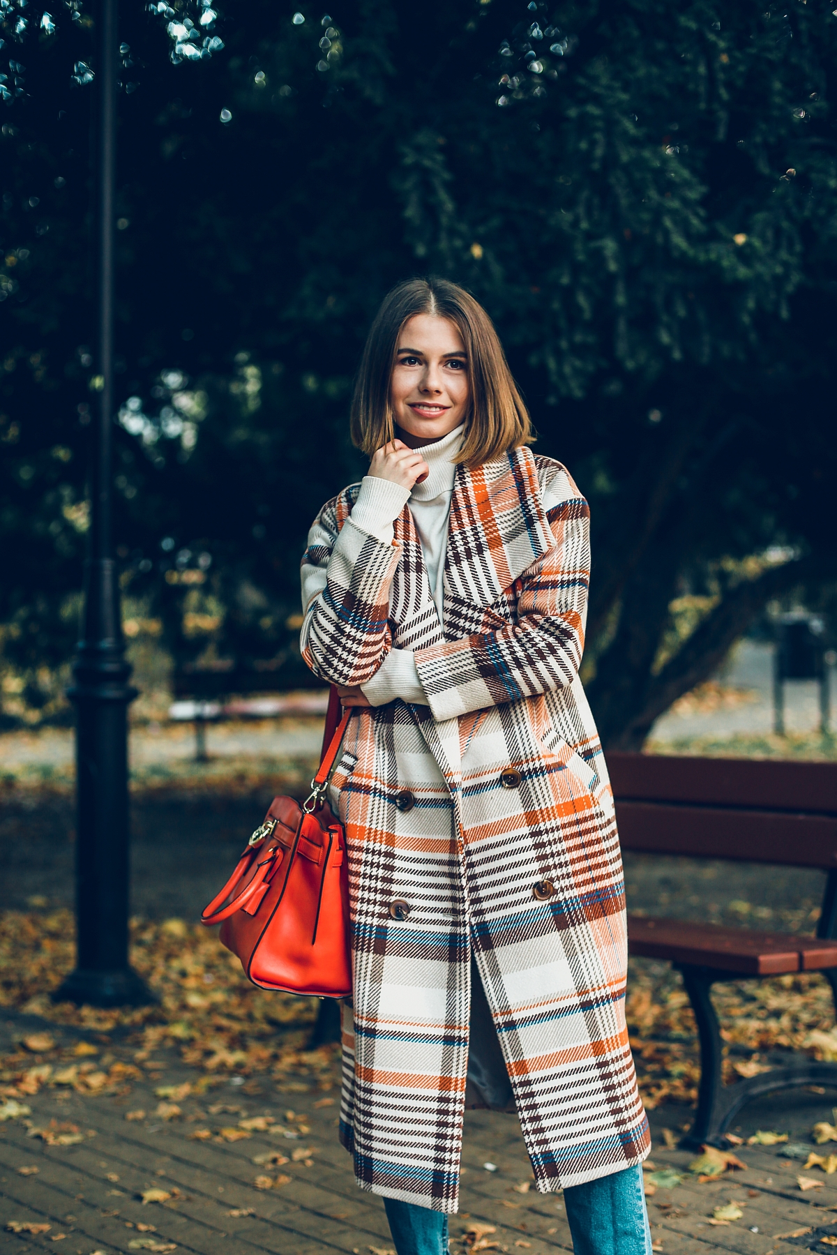 jesienna stylizacja michael kors płaszcz oversize krata