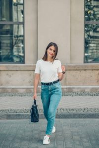 jeans jeansy biały tshirt orsay