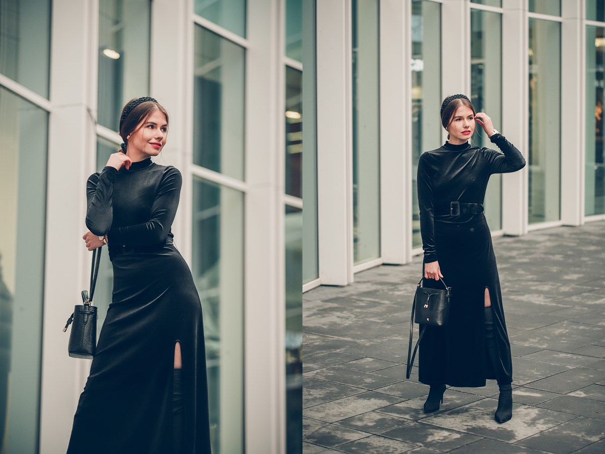 czarna welurowa sukienka 