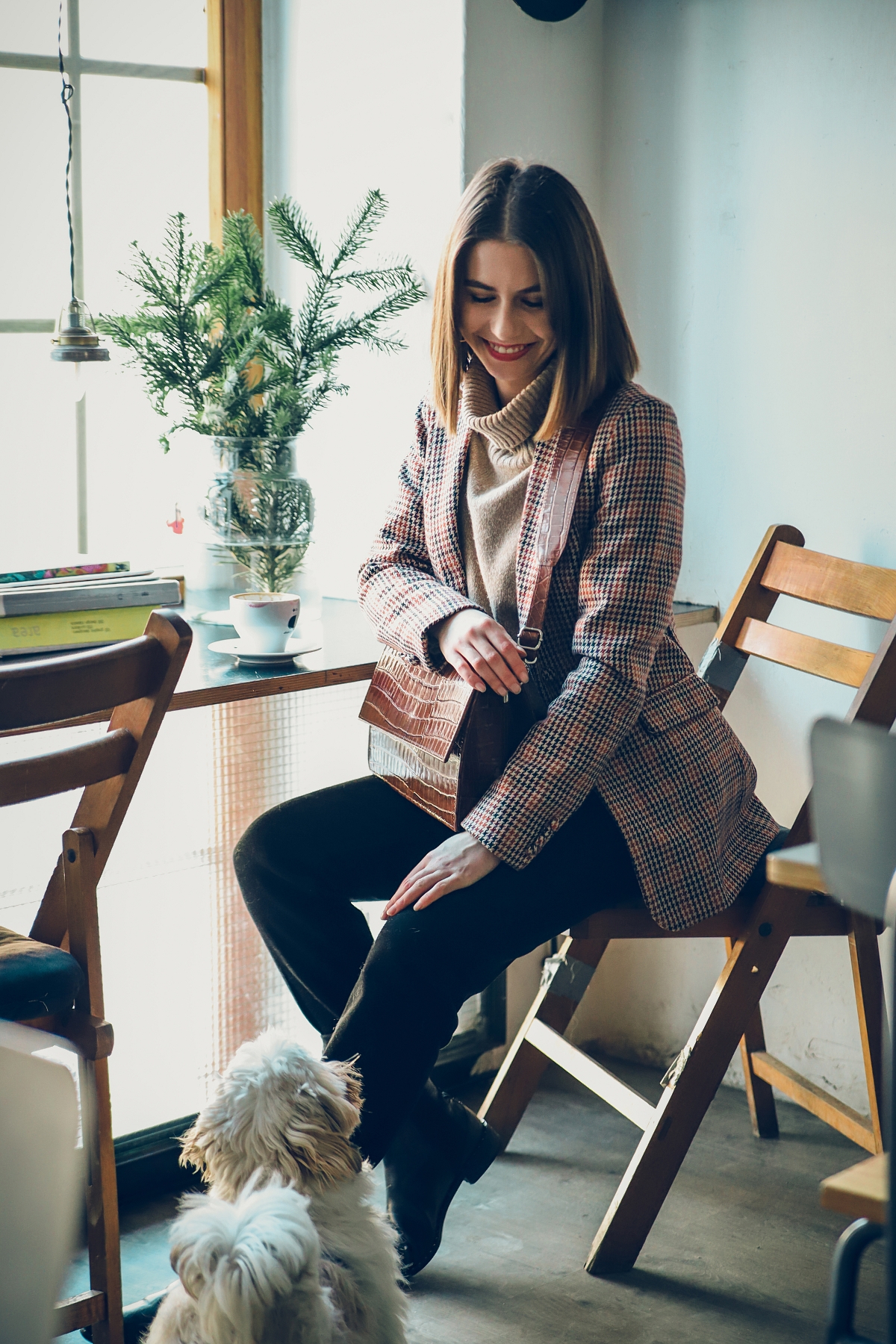 drukarnia blog modowy golf marynarka w krate skorzana torebka stylizacja (1)