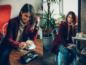 kawiarnia las sopot burgundowa marynarka stylizacja blog modowy